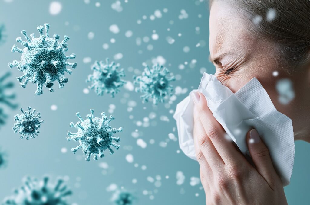 Eine junge Frau, die während der Erkältungs- und Grippesaison 